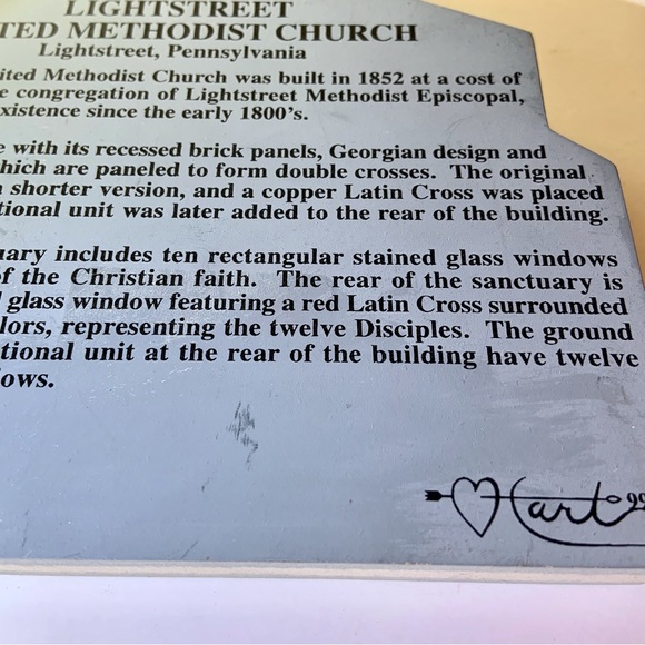 Vintage Hometown Collectibles Lightstreet United Methodist Church PA 1999 Signed - Picture 9 of 9